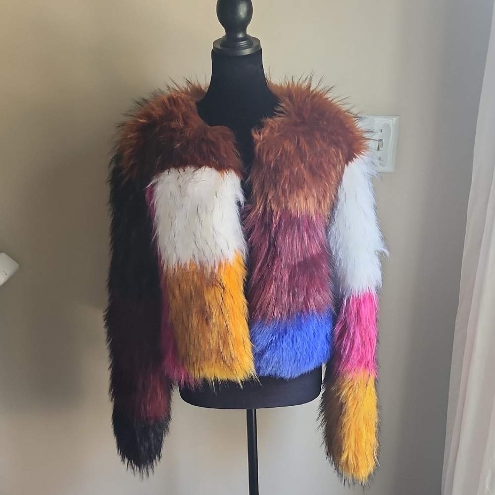 AKIRA Multicolor Faux Fur Thick Jacket